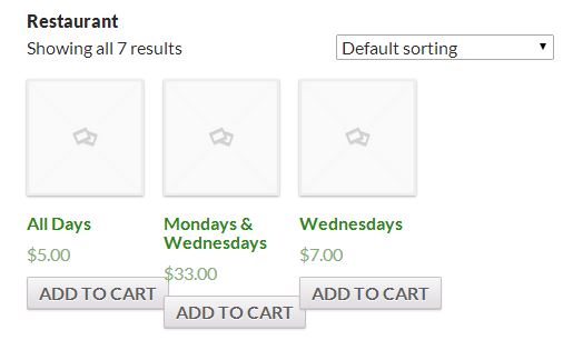 Image: Display of WooCommerce product archive page showing specific days products only.